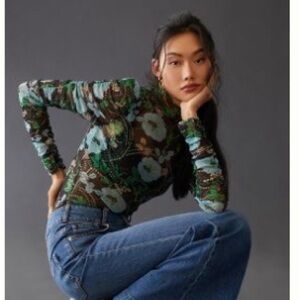 Maeve Mesh Turtleneck color Blue Motif size small